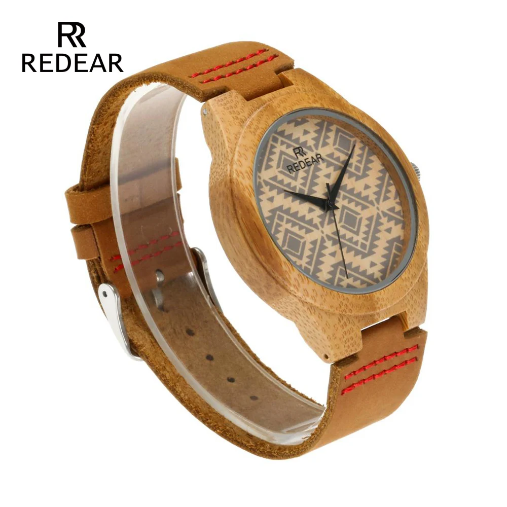 Readar – montre en bambou pour femmes, rétro, lignes ondulées spéciales, bracelet en cuir véritable, cadeaux d'anniversaire, livraison gratuite