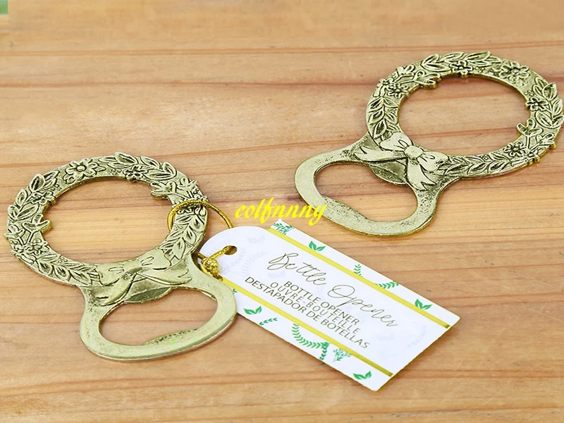 

100pcs/lot Fast shipping Retro Gold Wreath Bottle Opener Wedding Favors Party Gift