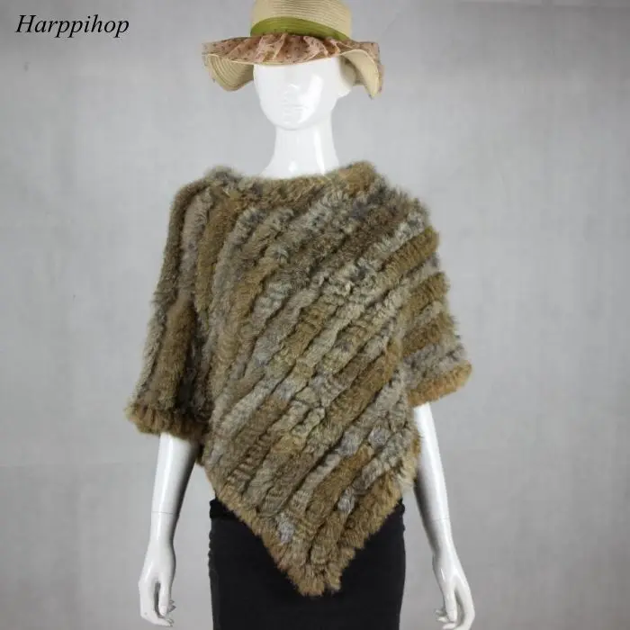 2019 FREE SHIPPING  Handmade Knitted women Rabbit Fur Poncho Genuine  Rabbit fur fashion poncho shawl jacket Coats wholesale