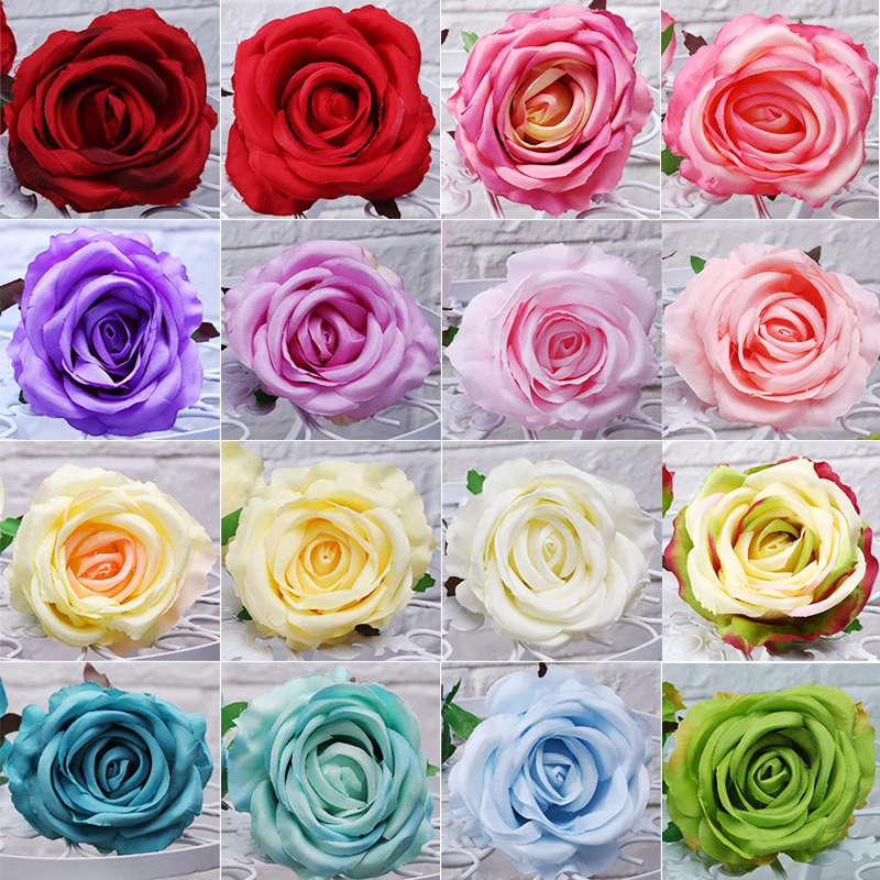 30pcs Artificial Flower Head Simulation Silk Rose 10cm Wedding Background Home Party Decoration DIY Wreath Floral Wall Clip Art