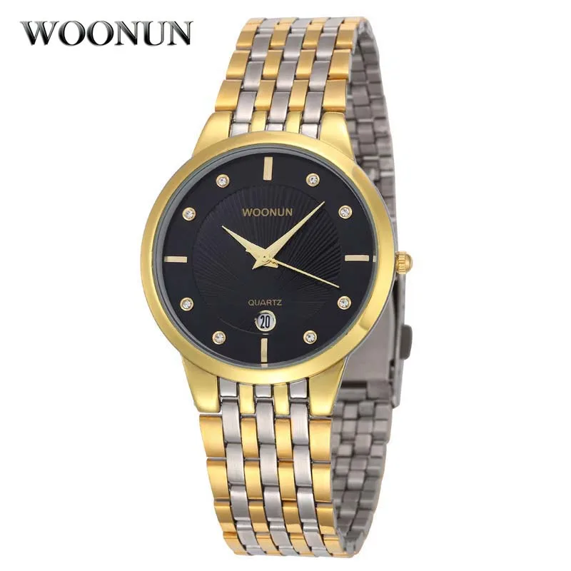 WOONUN Gold Watch Men Mens Watches Top Brand Luxury Full Steel Quartz Wristwatch Fashion Business Male Clock Relogio Masculino