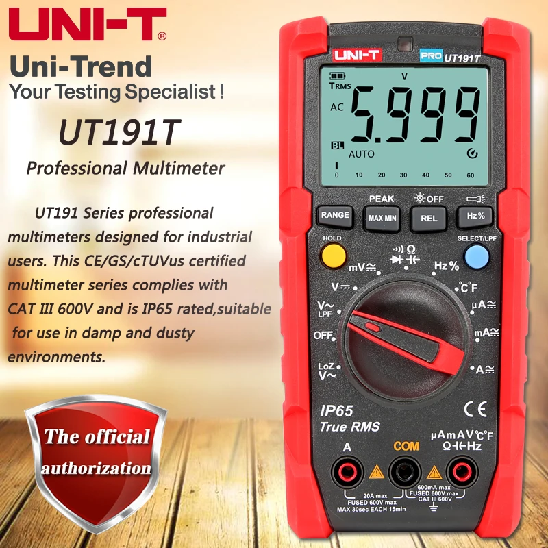 

UNI-T UT191T/UT191E Professional Multimeter; true RMS IP65 waterproof / dustproof digital multimeter, LoZ voltage measurement