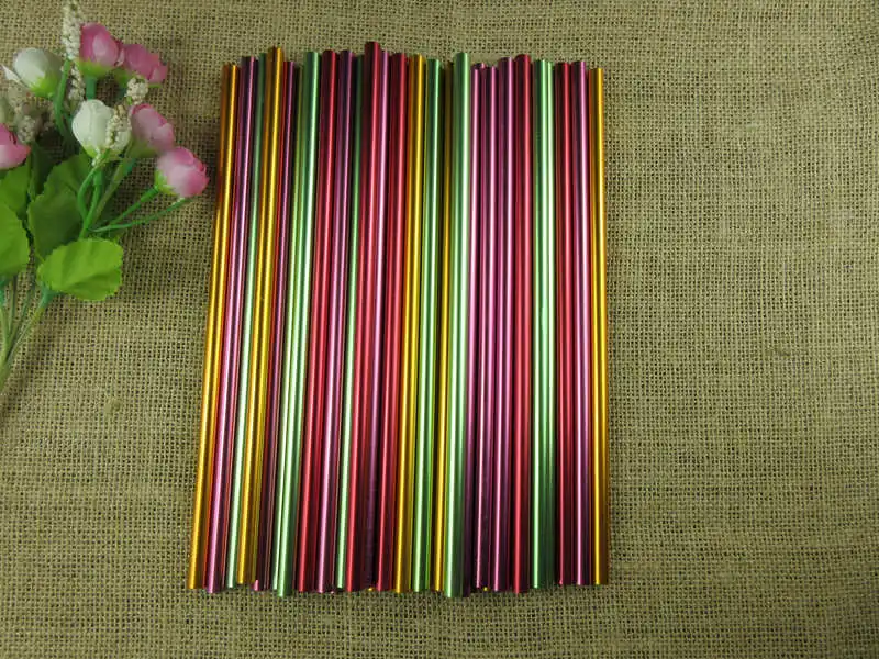 

25 pc/lot 21 -24 cm Length 8mm Dia Hard Reusable Bar and Party Metal Aluminum Drinking Straws Green Color Straws for Marson Jar