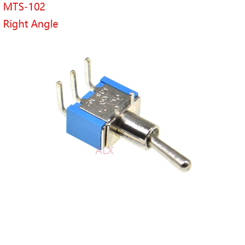 5PCS BLUE MINI MTS-102 RIGHT ANGLE Miniature toggle switch PCB Panel Mount SPDT 3PIN ON-ON power switche 6A/125V 3A/250V MTS102