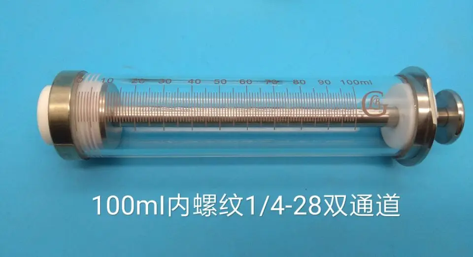 Internal Thread 1/4-28 Double Channel Airtight Syringe Glass Pump 25/50/100ml