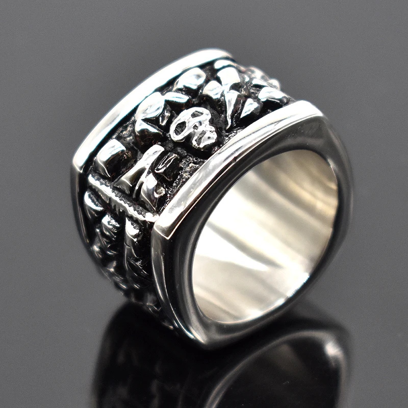 

AMUMIU Cool Men's Gothic Carving Ring Man Stainless Steel Detail Biker Skull Jewelry For Boy HZR061