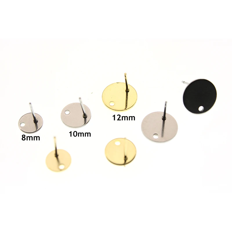 20PCS Stainless Steel Blank Posts Earrings Studs Pins 6 8 10 12 15 mm Flat Round Tray Base for Earring Jewelry Making Findings