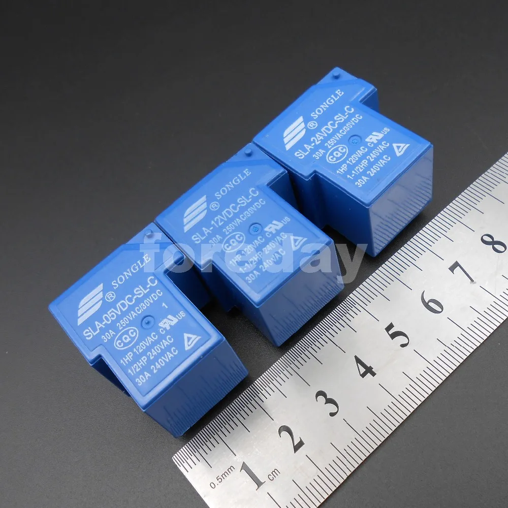 

400PCS Blue SLA-05 12 24VDC-SL-C 6 Pins SONGLE R Power Relay 5V 12V 24V DC SPST SLA Original 30A Switching T90 Relays *FD690-692