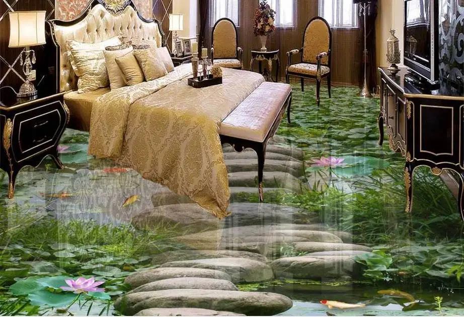 

high quality 3d flooring custom 3d nature wallpapers Lotus 3d flooring waterproof wall paper 3d stereoscopic vinyl flooring