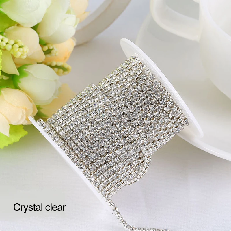 Rhinestones chain Crystal clear 3Yards/lot SS6/SS8/SS10/SS12 Silver claw  for Garment free shipping