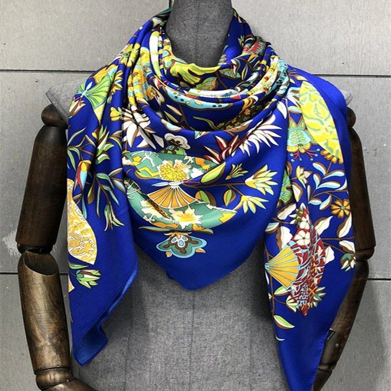 New  woman Fashion silk Scarf flowers Pattern Printing 130 Square scarf Decoration Headdress Gift headscarf high quality Shawl