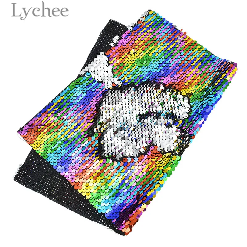 Lychee Life 29cmx21cm A4 Rainbow Reversible Sequin Fabric High Quality Shiny Fabric DIY Sewing Supplies