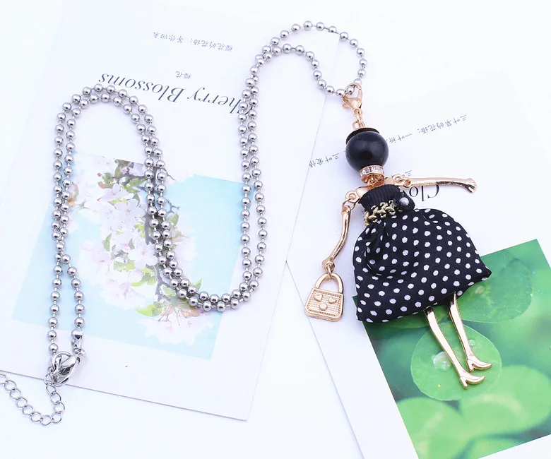 Fashion Doll Pendant Necklace Lovely Dress Doll Necklaces & Pendants Maxi Collares Women Collier Long Necklace Colar Dropship