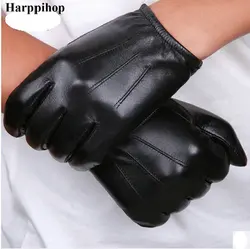 Black and brown Spring  Genuine Leather Gloves Men New Brand  Fashion Warm Driving Gloves Goatskin Mittens