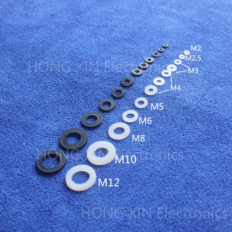 M2 * 5*1 검정색 100pcs 나일론 와셔 플라스틱 플랫 스페이서 와셔 두께 원형 원형 가스켓 링 고품질 원형