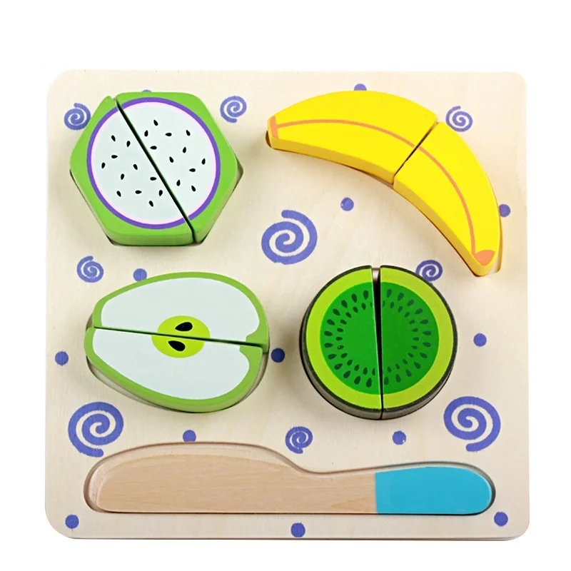 SUKIToy Kid's Soft Montessori Classic Fruit Cutting Pretend Play Wooden Blocks Toy Set 5PCS High quality gift for infant SK021