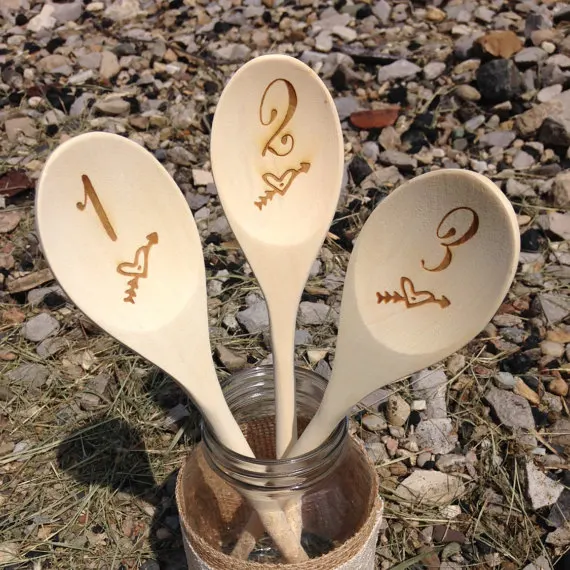 personalized engraved Table Number Wedding Wooden spoons birthday baby bridal shower baptism party favors gifts kitchen decor