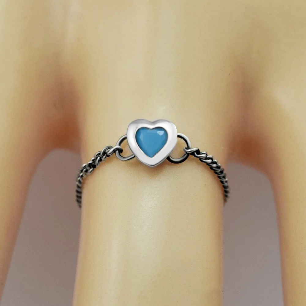 

Blue Spirited Heart Ring 925 Sterling-Silver-Rings DIY Fashion European Jewelry For Women Wholesale Woman Gift Rings