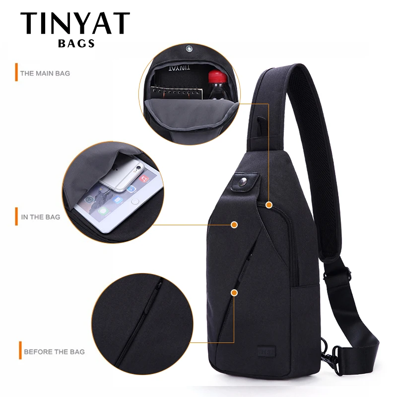 Imagem -02 - Tinyat-bolsa Estilinque Funcional Masculina Bolsa de Peito com Fone de Ouvido Duplo Bolsa Mensageiro de Ombro Preta Casual Almofada 79