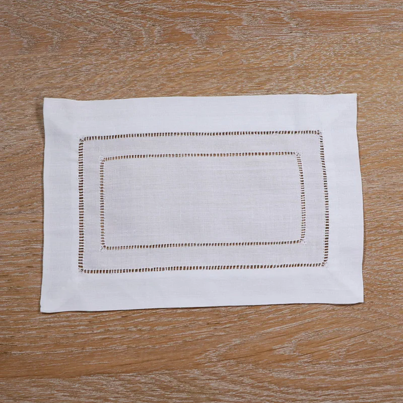 

N003 White Ramie/Cotton Hemstitched 12pieces Cocktail Napkins 9" X 6"Ladder Hem Stitch Cloth Napkin Coasters