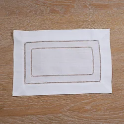 N003  White Ramie/Cotton Hemstitched 12pieces Cocktail Napkins 9