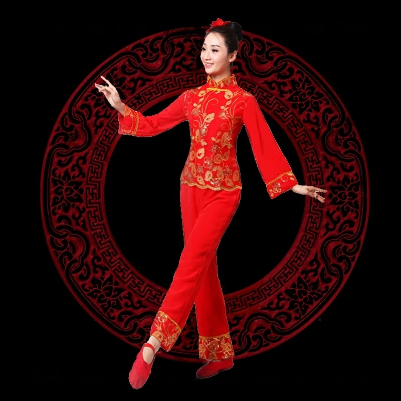 ancient chinese costume women folk dance lion costume for woman hanfu women new year Fan Yangko Stage clothing dragon Younger