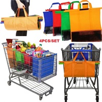 Cart Trolley Supermarket Shopping Bag Grocery Grab Shopping Bags Foldable Tote Eco-friendly Reusable Supermarket Bags 4pcs/set