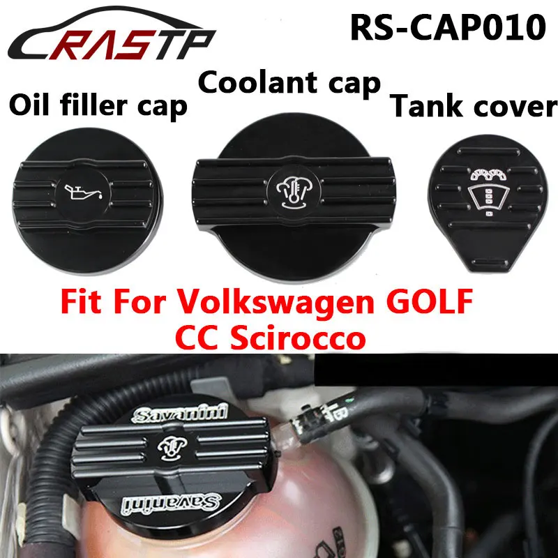 

RASTP-Aluminum Black Oil Filler Cap Coolant Cap Water Tank Cover for Audi Volkswgen CC with Logo RS-CAP010