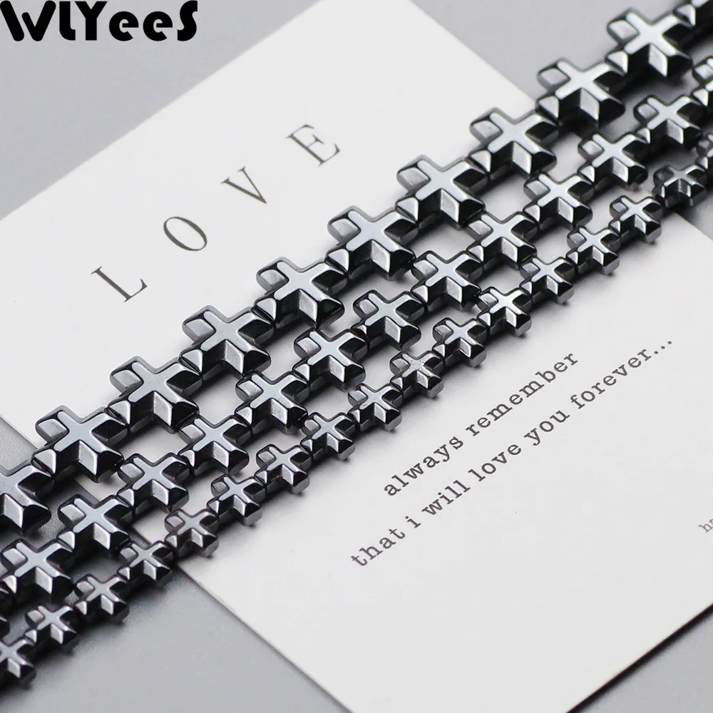 WLYeeS Cross Hematite Beads Black Natural stone 6 8 10 12mm Loose Spacer Beads for Jewelry Bracelet Earring Pendant Making DIY
