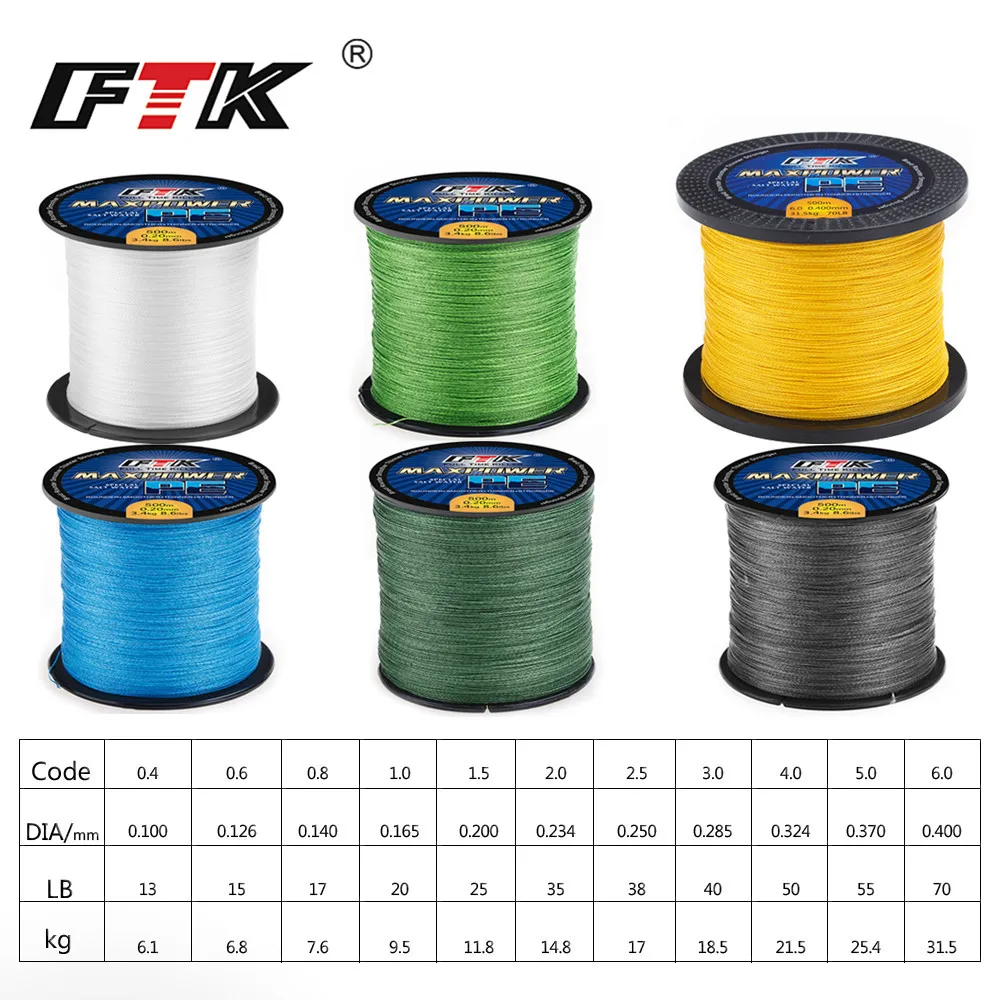 FTK PE pleciona linka TP 500M LB13-17 Code0.4-6.0 DIA/mm0.1-0.4 Super wielowłóknowy karp wędkarski — zdjęcie 4