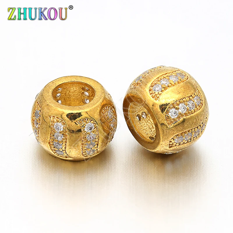 10*8mm Popular Brass Cubic Zirconia Spacer Beads DIY Jewelry Bracelet Necklace Making, Hole: 5mm, Model: VZ20