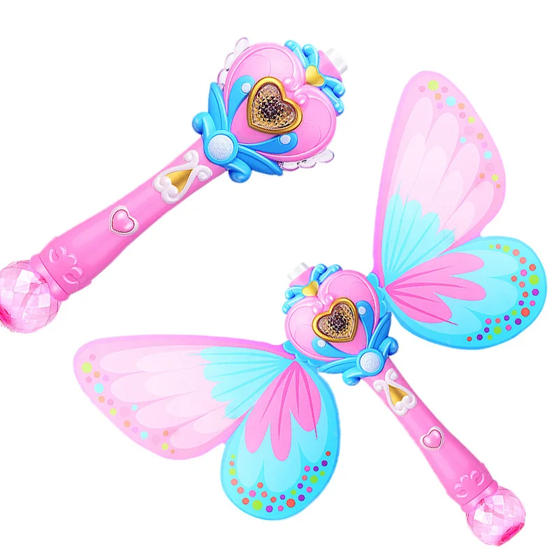 Electric Magic Wing Wand Automatic Soap Bubble Blowing Gun Blower Machine Light Music Funny Outdoor Girls Toys For Kids Gifts