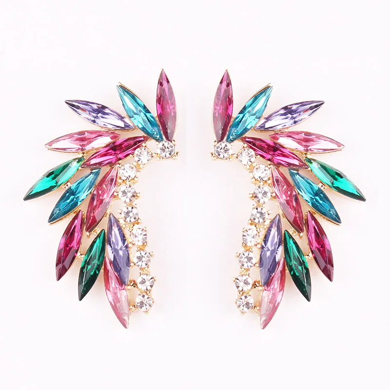 Mitoky Shining Rhinestone Wings Stud Earrings Acrylic Crystal Stone Women Piercing Earrings Trendy Wedding Jewelry Christmas Gif