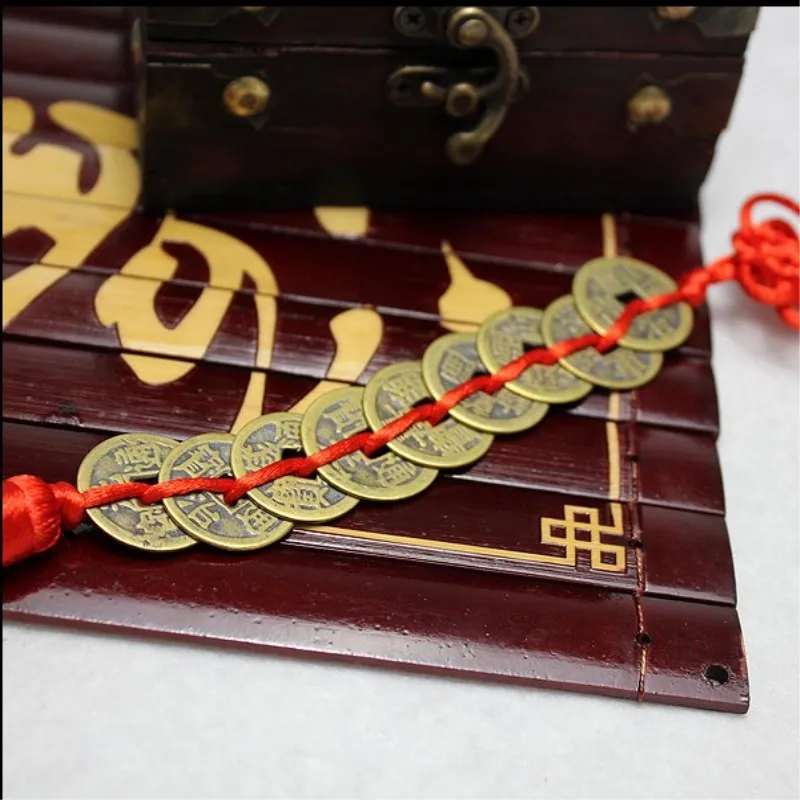 1PC Retro 9 Coins Red Chinese Knot Copper Feng Shui Wealth Success Lucky Charm Home Car Hanger Decors