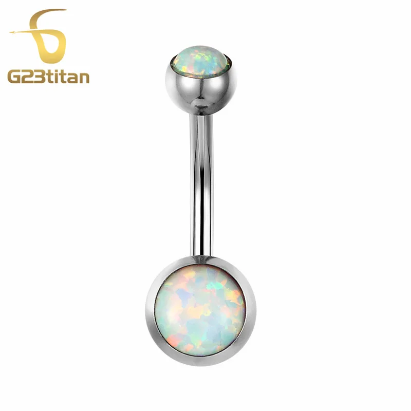 G23titan Fire Opal Stone Navel Piercing Titanium Anti Allergy Body Jewelry 14G 10mm Simple Belly Rings Women Sexy Accessories