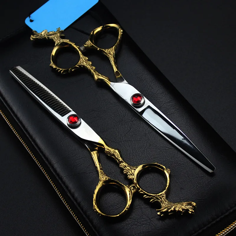 professional japan 440c 6 inch Gold Dragon cut hair scissors cutting barber makas haircut thinning shears hairdressing scissors