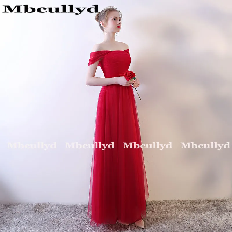 Mcully – robe de demoiselle d'honneur rouge en Tulle pour femmes, coupe A-line, épaules dénudées, pour soirée de mariage, 2020