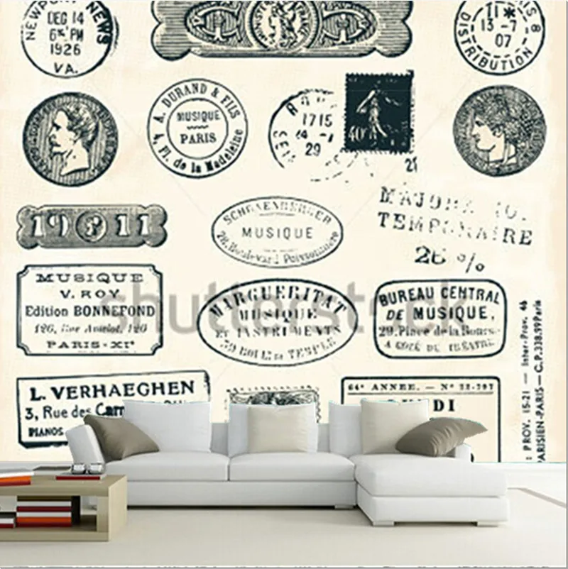 The custom 3D murals,Retro Collection Stamps murals papel de parede,living room sofa TV wall bedroom wall paper