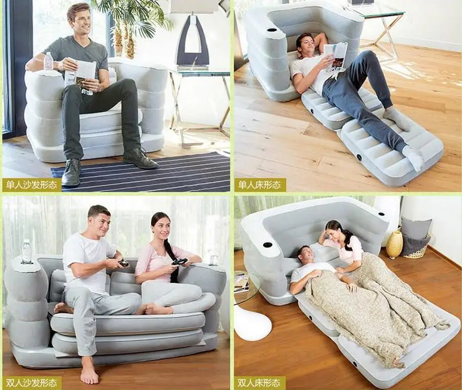 two people seat and 1 space living room bean bag chair, air 2 in 1 foldable inflatable sofa beds and chair