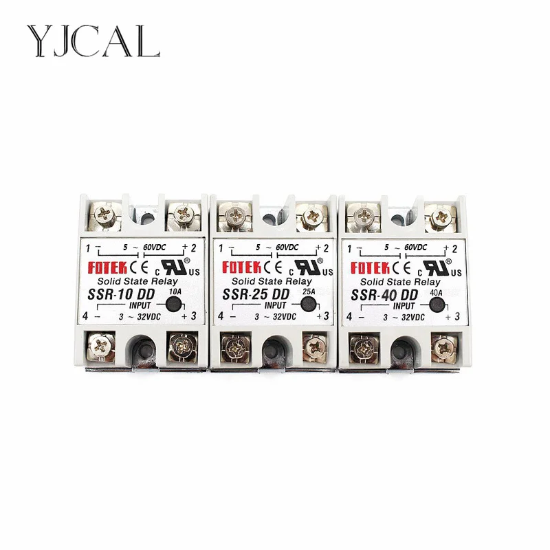 YJCAL Solid State Relay SSR-10DD SSR-25DD SSR-40DD 10A 25A 40A AC Control DC Relais 3-32VDC TO 5-60VDC SSR 10AA 25AA 40AA