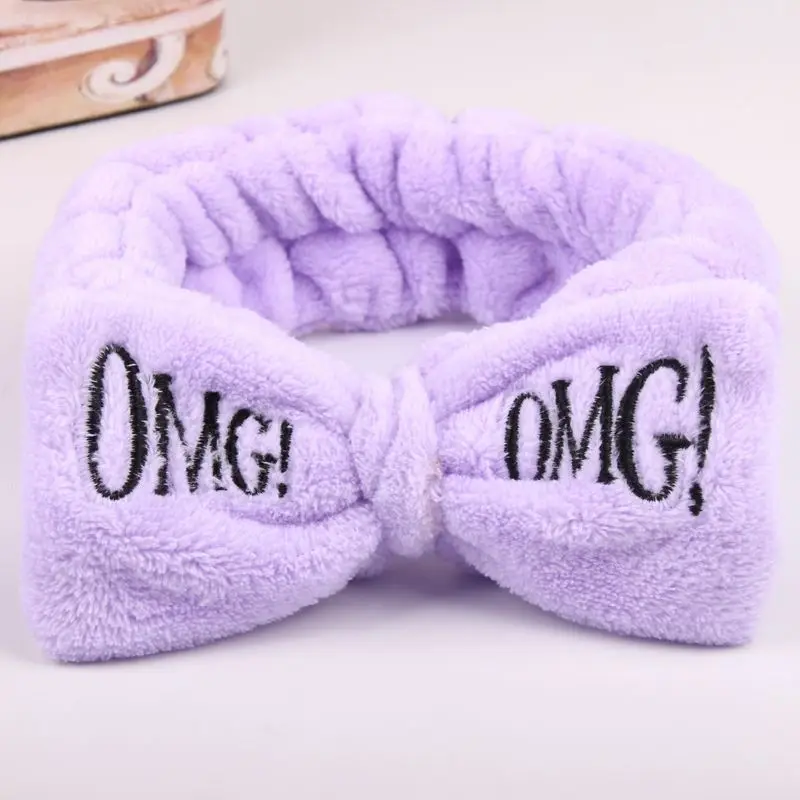 Colorful Women Bow Hair Band Fashion OMG Letters Wash Face Headband Girls Headwear Hairbands Coral Fleece Hair Accessorie W1001