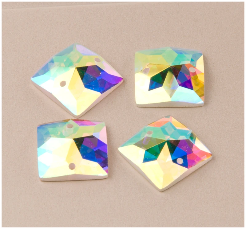 YANRUO 2310TH AB 40mm Square Rhinestones Glass Large Crystal Flat Back Glitter Strass Sewn Stones For Clothing Accessories