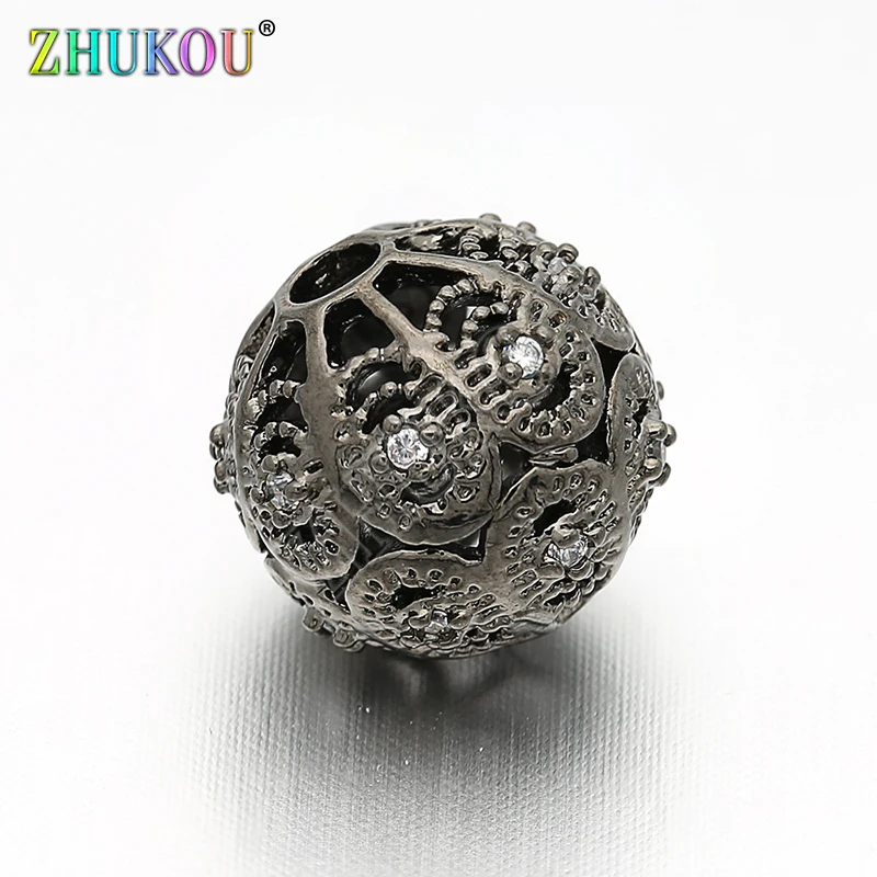 10mm Brass Cubic Zirconia Hollow Spacer Beads DIY Jewelry Bracelet Necklace Making, Hole: 2mm, Model: VZ42