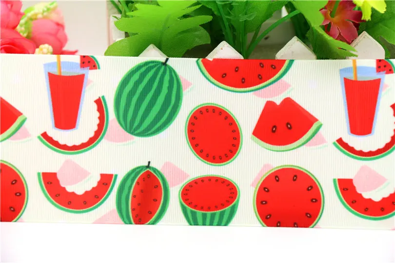 DHK 3''  Watermelon Fruits Printed Grosgrain Ribbon Material  Headwear DIY Decoration Sewing Craft 75mm S643