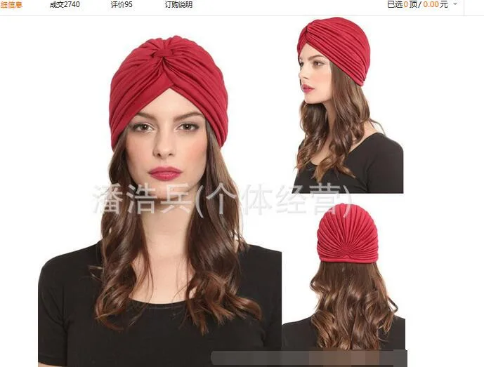 10 Buah/Banyak India Topi Retro Ikat Kepala Serban Dual Solid Lipit Wanita Permen Warna Topi Muslim Cap