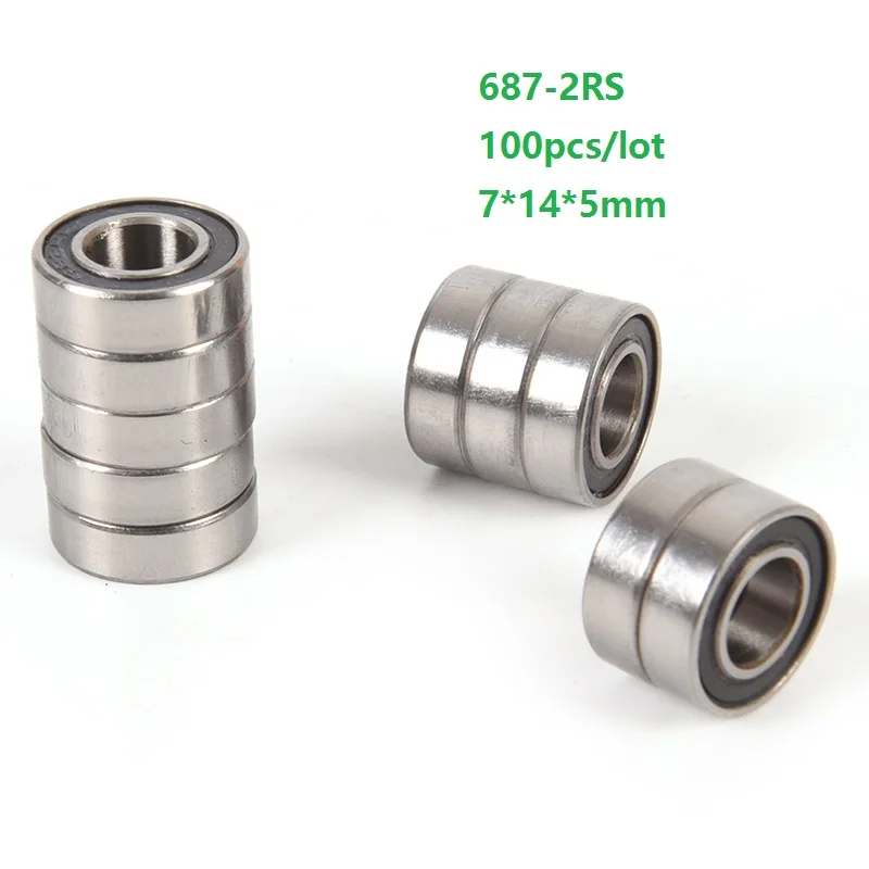 

100pcs/lot 7x14x5mm 687RS 687-2RS 687 RS 2RS Double rubber cover Miniature mini ball bearings 7*14*5mm Deep Groove Ball bearing