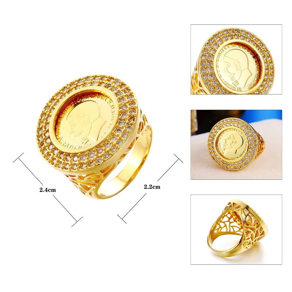 Ethlyn New Ring Women Luxury Gold Color King Avatar Round Crystal Ring Hollow Rings Vintage Big Ring Ladies Rings Wedding Party