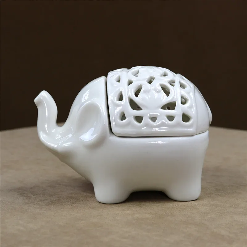 Cutout Porcelain Elephant Candle Holder Decorative Ceramics Elephant Miniature Aroma Burner Houseware Ornament Craft Accessories