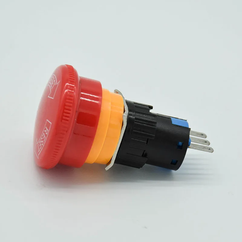 Red Mushroom DC 30V 5A / AC 250V 3A Emergency Stop/e-stop  Push Button Switch 3pins  NO+NC  when pressed, twist to release