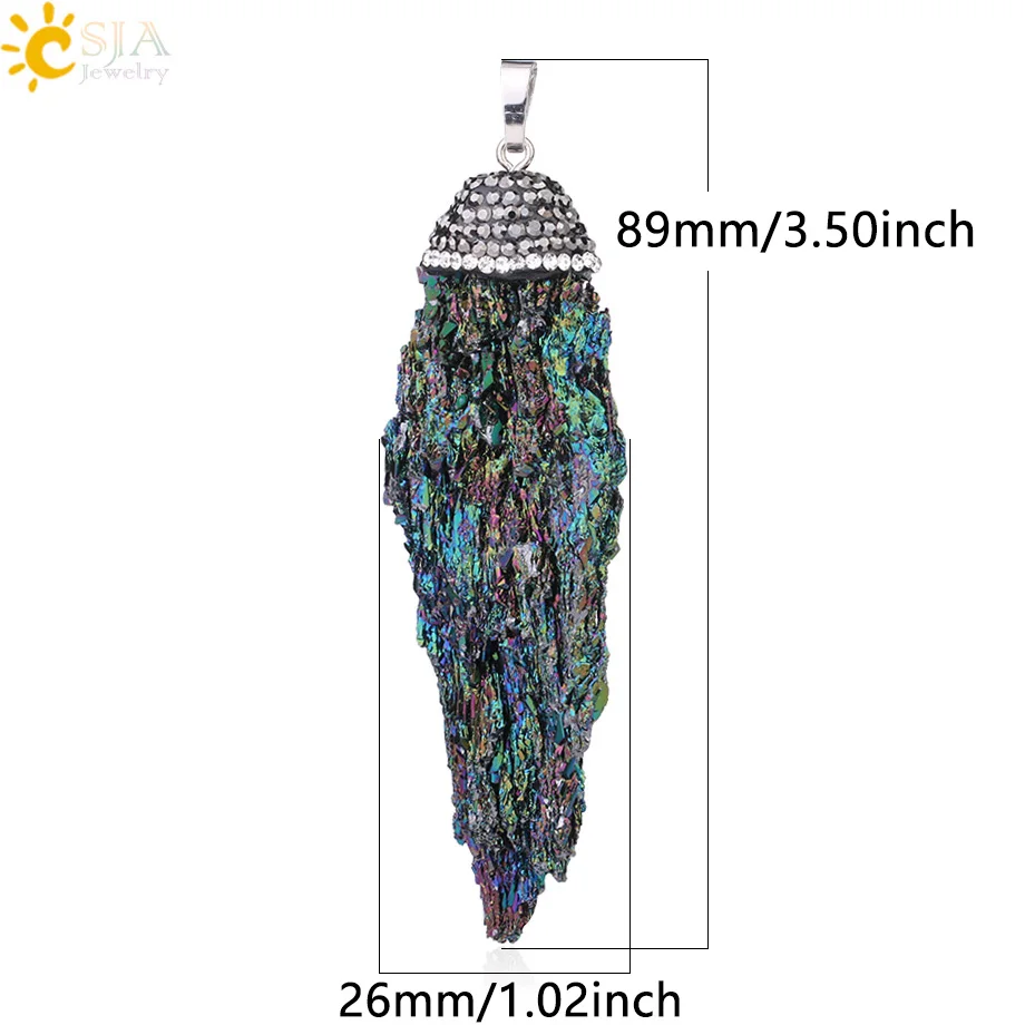 CSJA Real Reiki Natural Ore Stone Pendant Irregular Raw Gem Mineral Material Healing Jewelry Rhinestone Beads Cap Stock E081